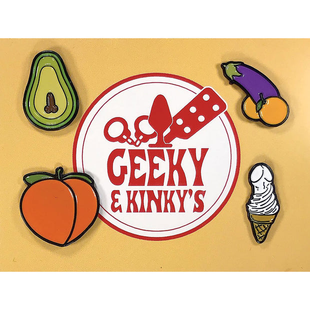 Geeky  Kinky Naughty Food Emoji Pins 4pk