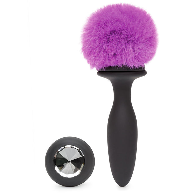 Happy Rabbit Butt Plug Black/Purple Tail  Small Rechargeable